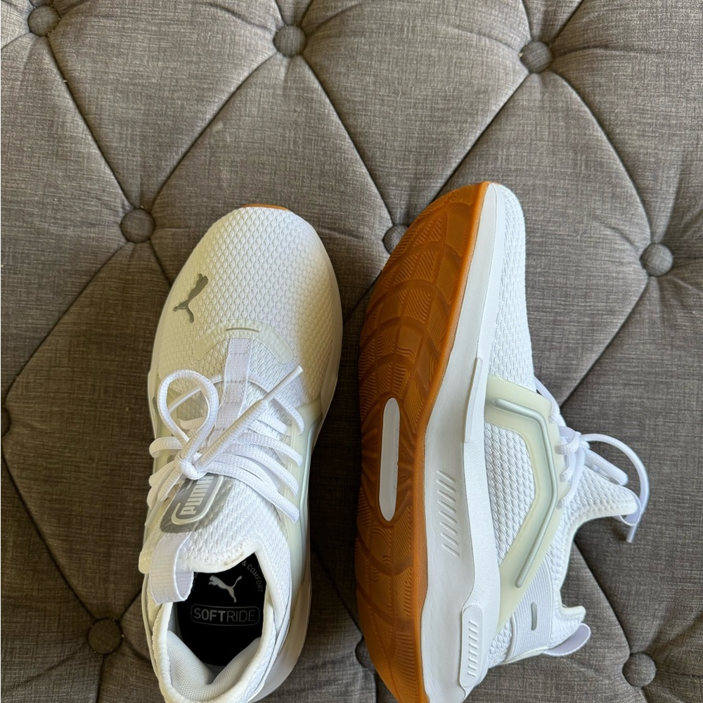 Puma White Knit Athletic Sneakers with Gum Outsole
